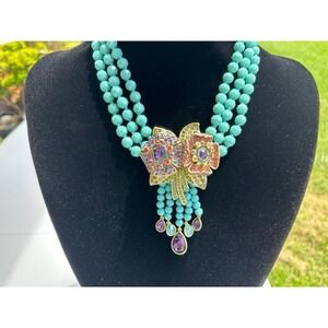 New Heidi Daus Fabulous Corsage Multi-Colar Accented‎ 3-STRAND Flower Necklace